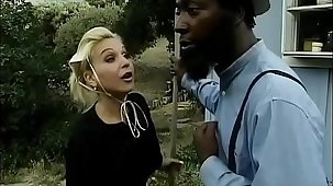 Two Amish studs have interracial sex with murkiness and fuck her ass