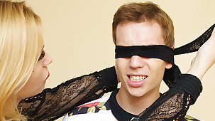 Old lady teaches blindfolded stepson anal fetish