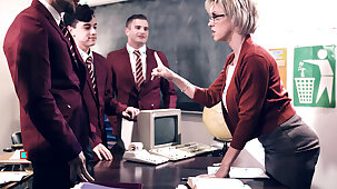 Detention, students at hand gangbang with busty teacher Dee Williams